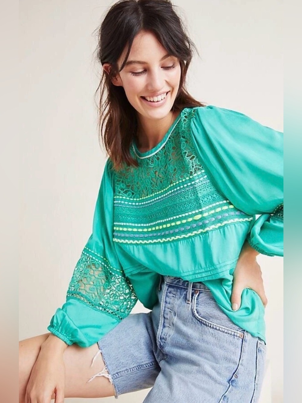 Anthropologie BI-nk London "Sunshine" Embroidered Peasant Blouse